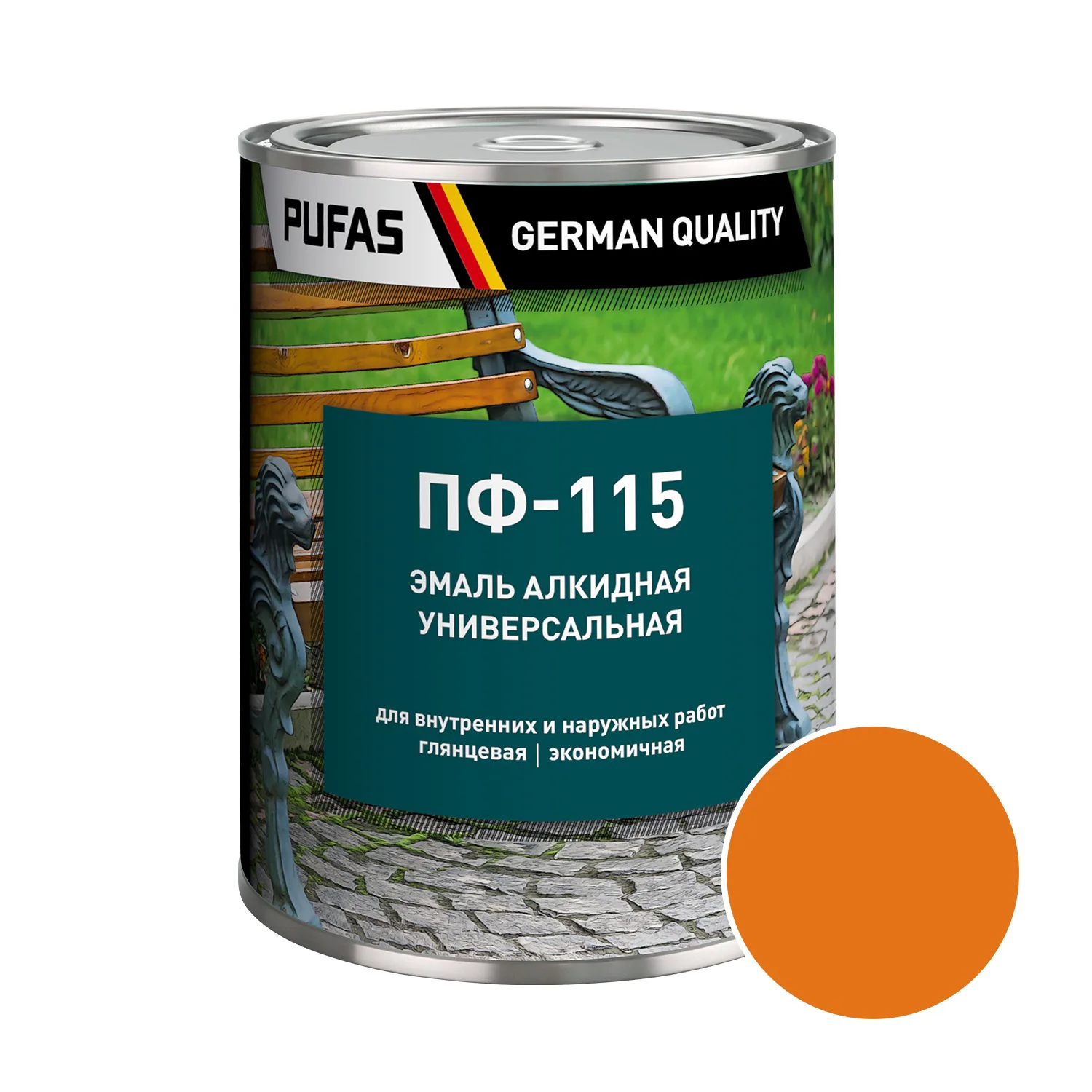 Эмаль Pufas ПФ-115 ГОСТ оранжевая (0,9 кг)