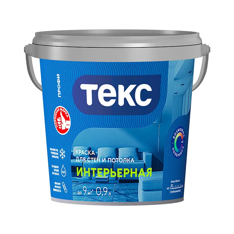 Краска в/д интерьерная Текс Профи супербелая (0,9 л)