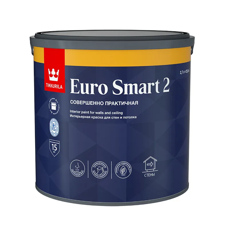 Краска интерьерная Tikkurila/Tikkivala Euro Smart 2 основа A глубокоматовая (2,7 л)