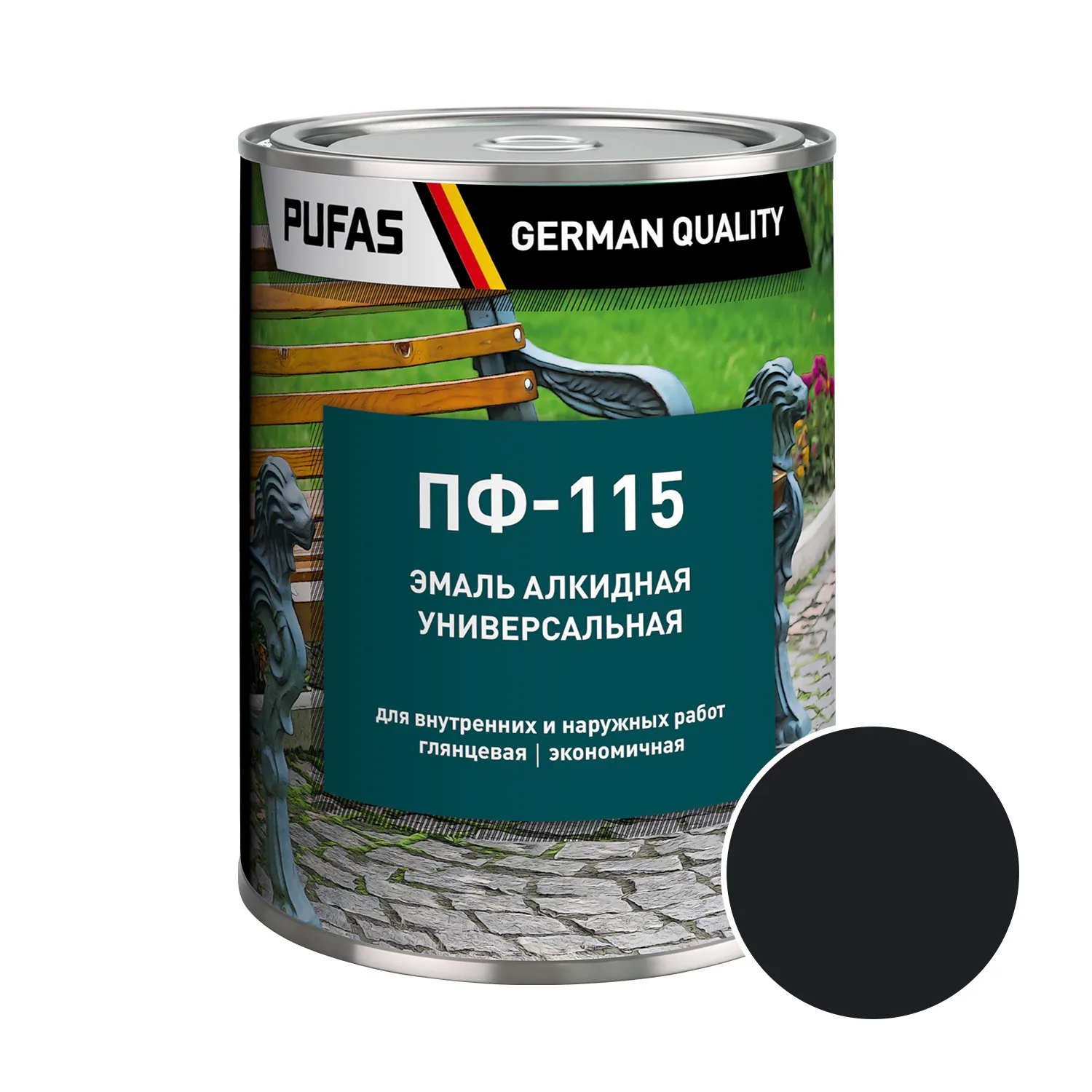 Эмаль Pufas ПФ-115 ГОСТ черная (0,9 кг)