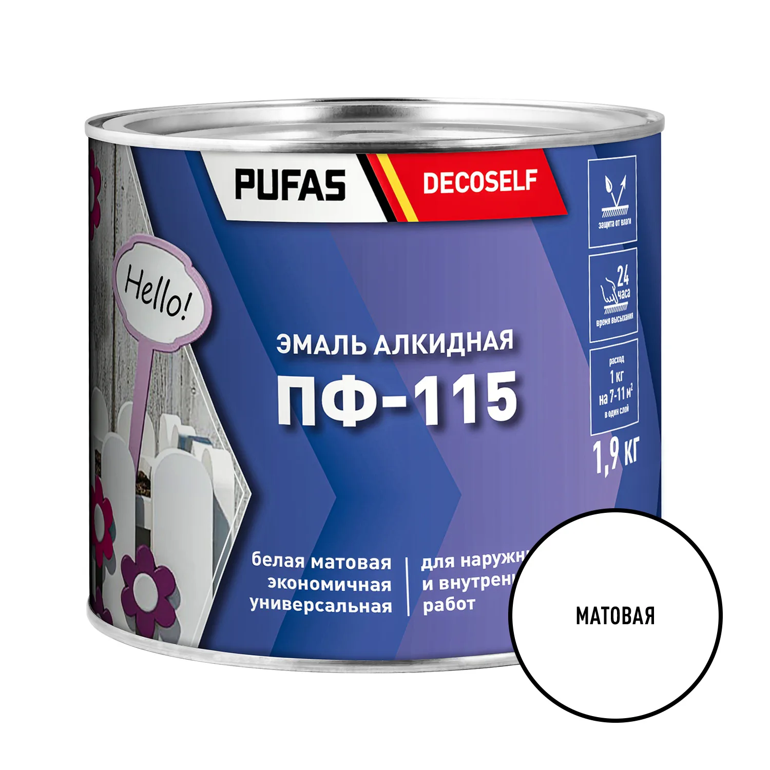 Эмаль Pufas Decoself ПФ-115 белая матовая (1,9 кг)