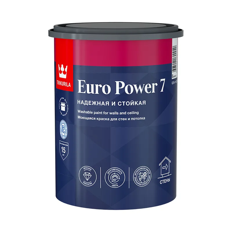 Краска моющаяся Tikkurila/Tikkivala Euro Power 7 основа С матовая (0,9 л)
