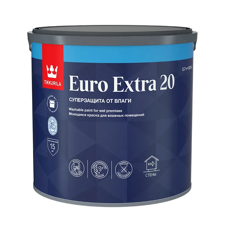 Краска для влажных помещений Tikkurila/Tikkivala Euro Extra 20 A полуматовая (2,7 л)