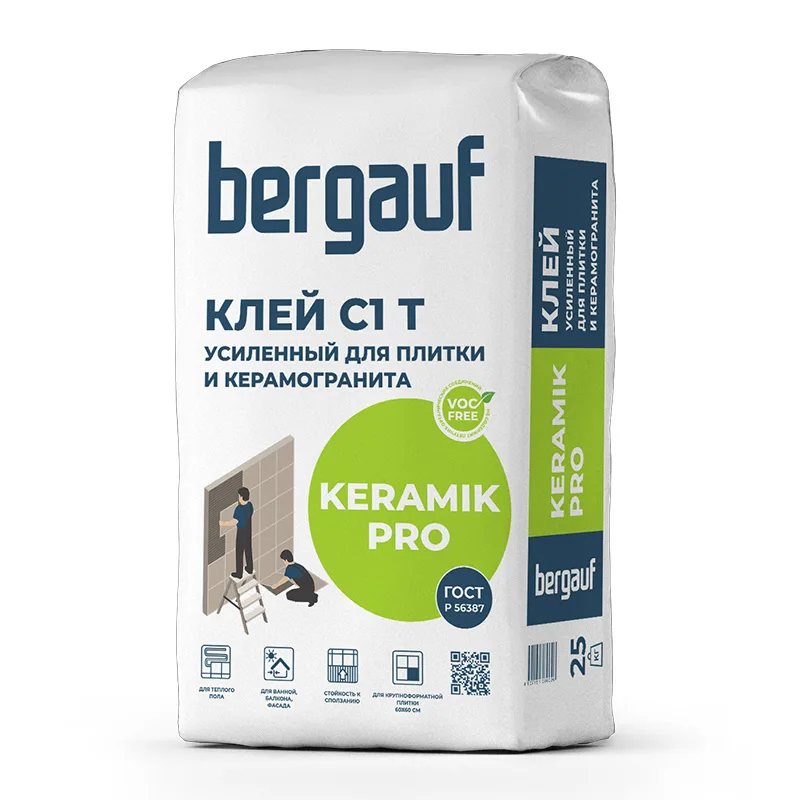 Клей для плитки Bergauf Keramik Pro С1T, усиленный (25 кг)