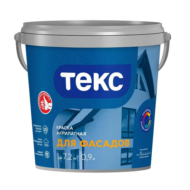 Краска акрилатная Текс для фасадов, основа A, белая (0,9 л)