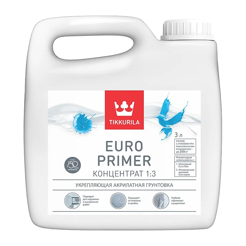 Грунтовка акриловая Tikkurila Euro Primer концентрат 1:3 (3 л)