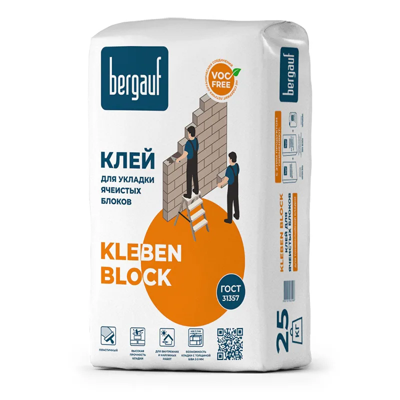 Клей для ячеистых блоков Бергауф Клебен Блок, 25 кг