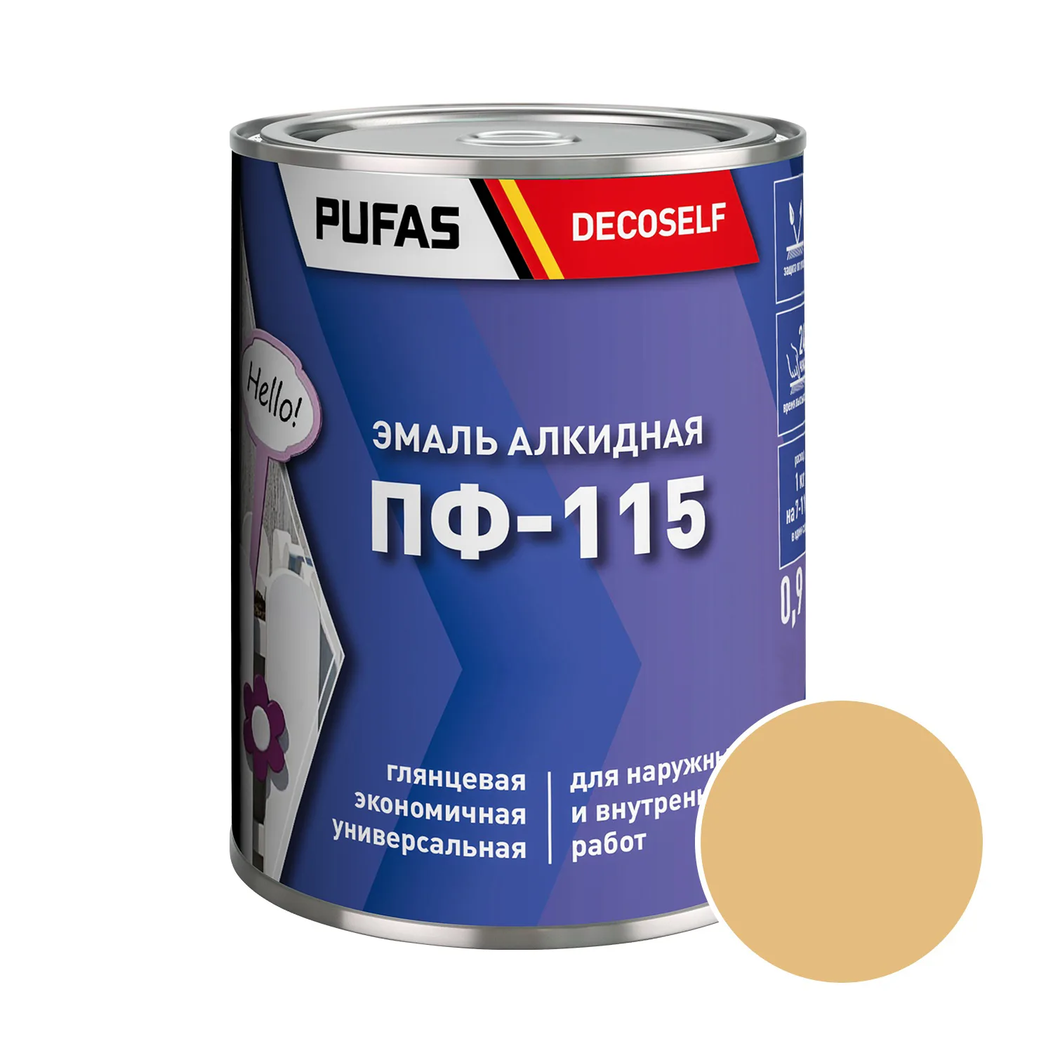 Эмаль Pufas Decoself ПФ-115 бежевая (0,9 кг)