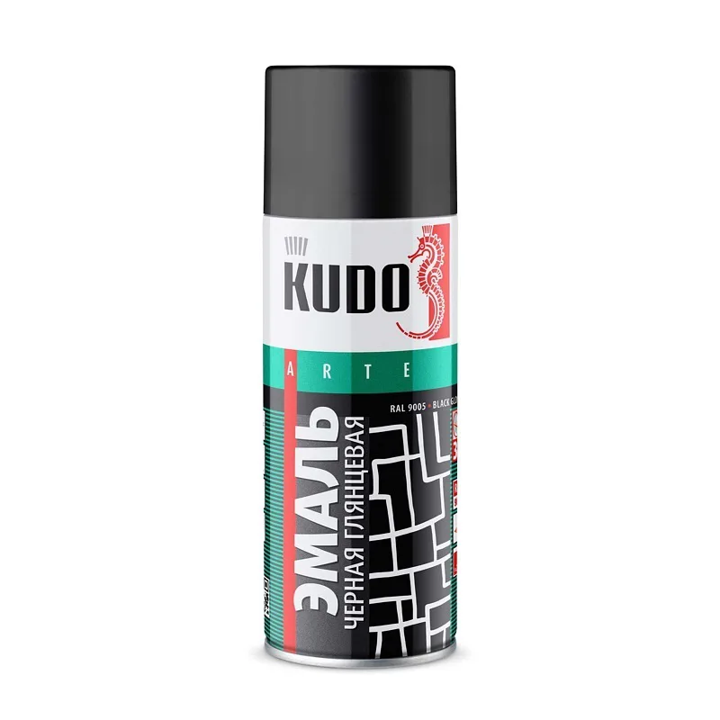 Эмаль аэрозольная Kudo KU-1002 RAL 9005 универсальная чёрная глянцевая (0,52 л)