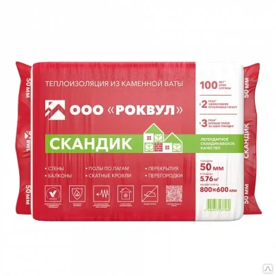 Утеплитель РОКВУЛ Лайт Баттс Скандик 150×600×1200 мм