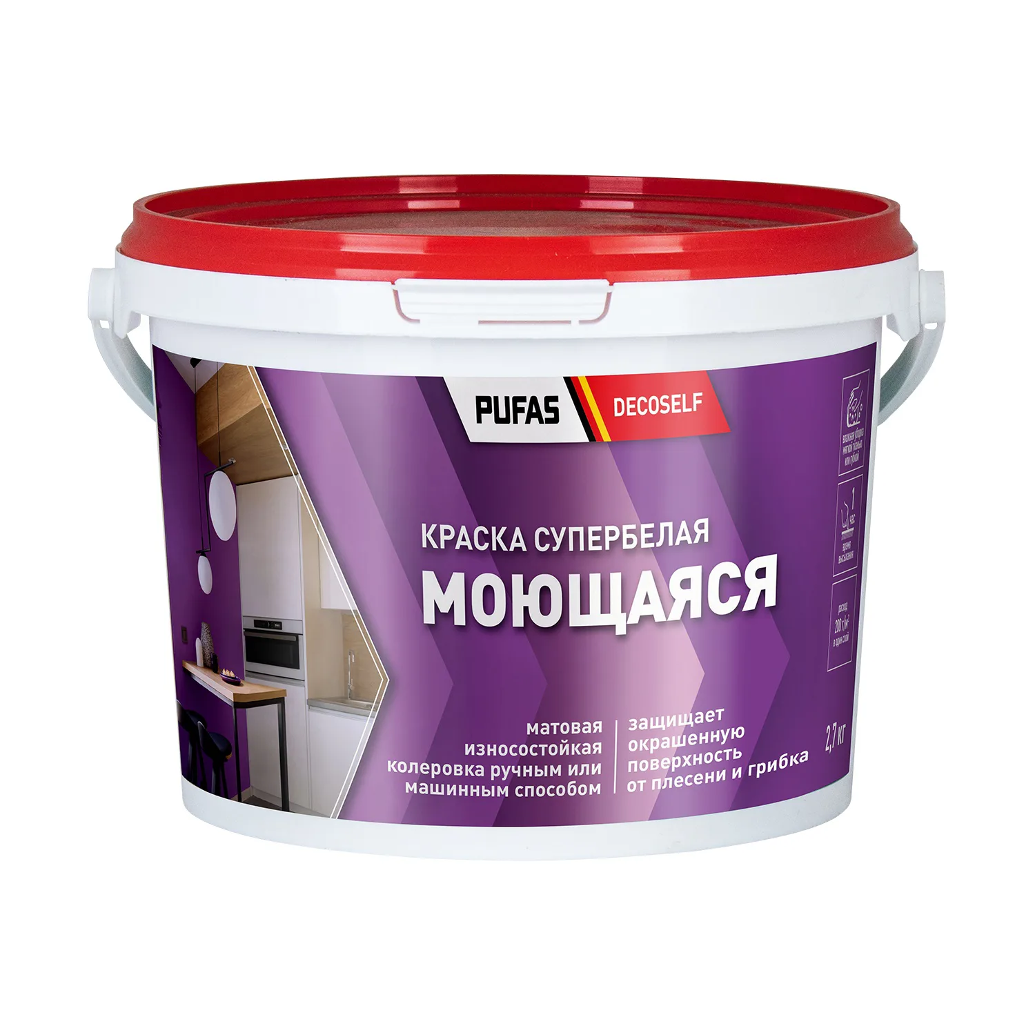 Краска моющаяся Pufas Decoself белая (2,7 кг)