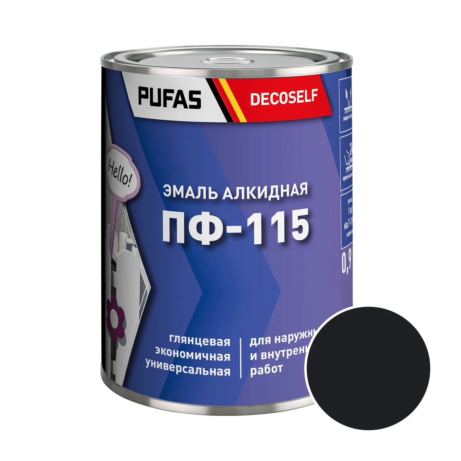 Эмаль Pufas Decoself ПФ-115 черная (0,9 кг)