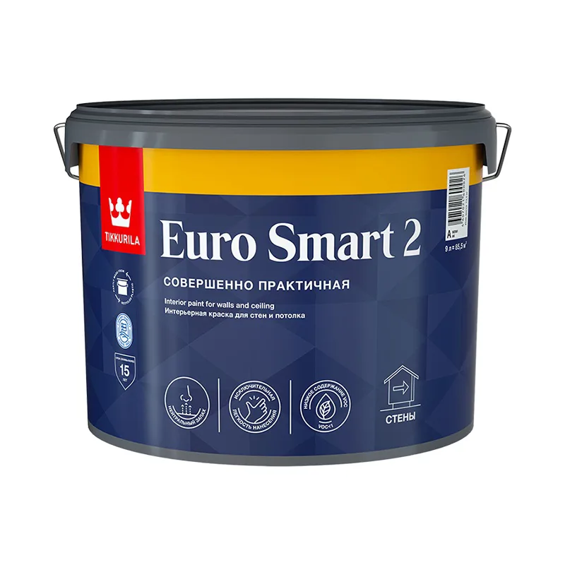 Краска интерьерная Tikkurila/Tikkivala Euro Smart 2 основа A глубокоматовая (9 л)